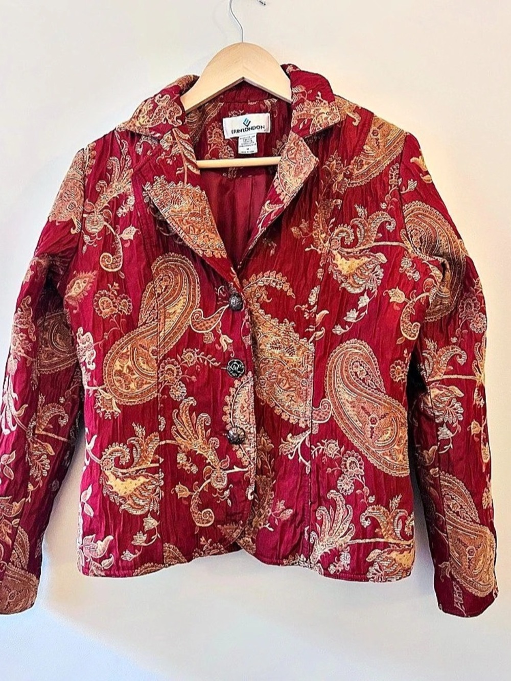 Vintage Erin London Red Gold Paisley Brocade Tapestry Blazer Jacket Medium (S)